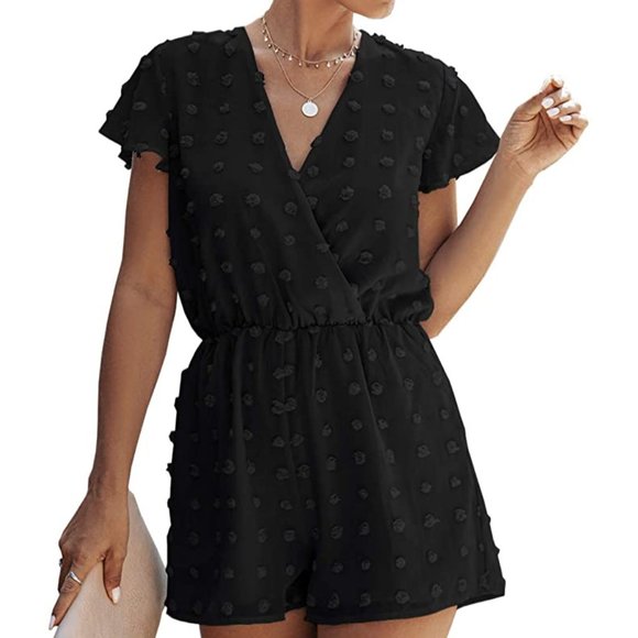 Other - Women’s V-Neck Dot Print Pocket Shorts Romper – L